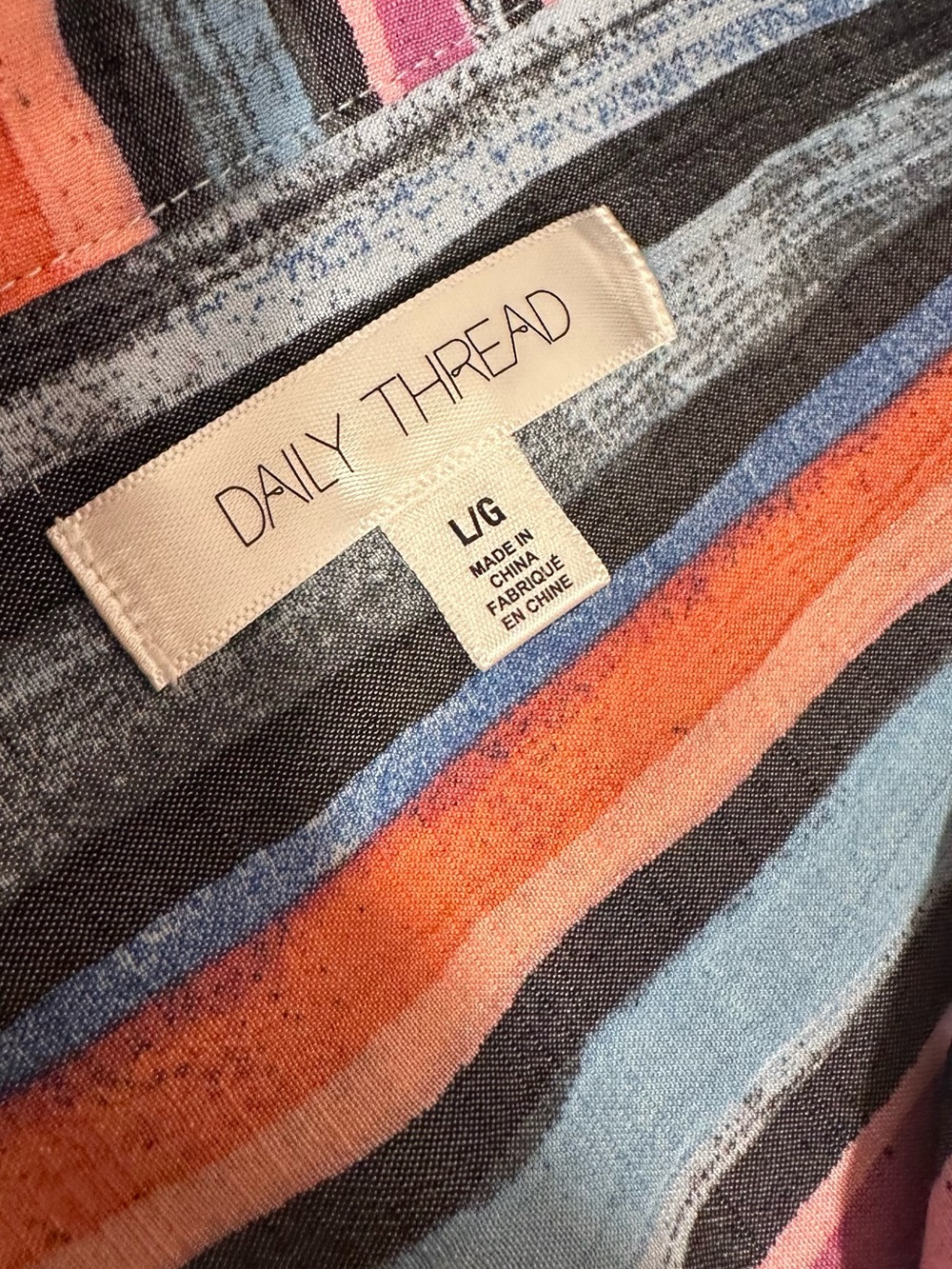 Daily Thread Multicolor Striped Button Down Top Ruched Tie Sleeves Rayon Blend L - Picture 2 of 14